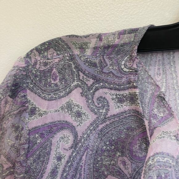 Express Design Studio Y2K Purple Paisley 100% Silk Button Up Blouse Size M - Picture 7 of 10